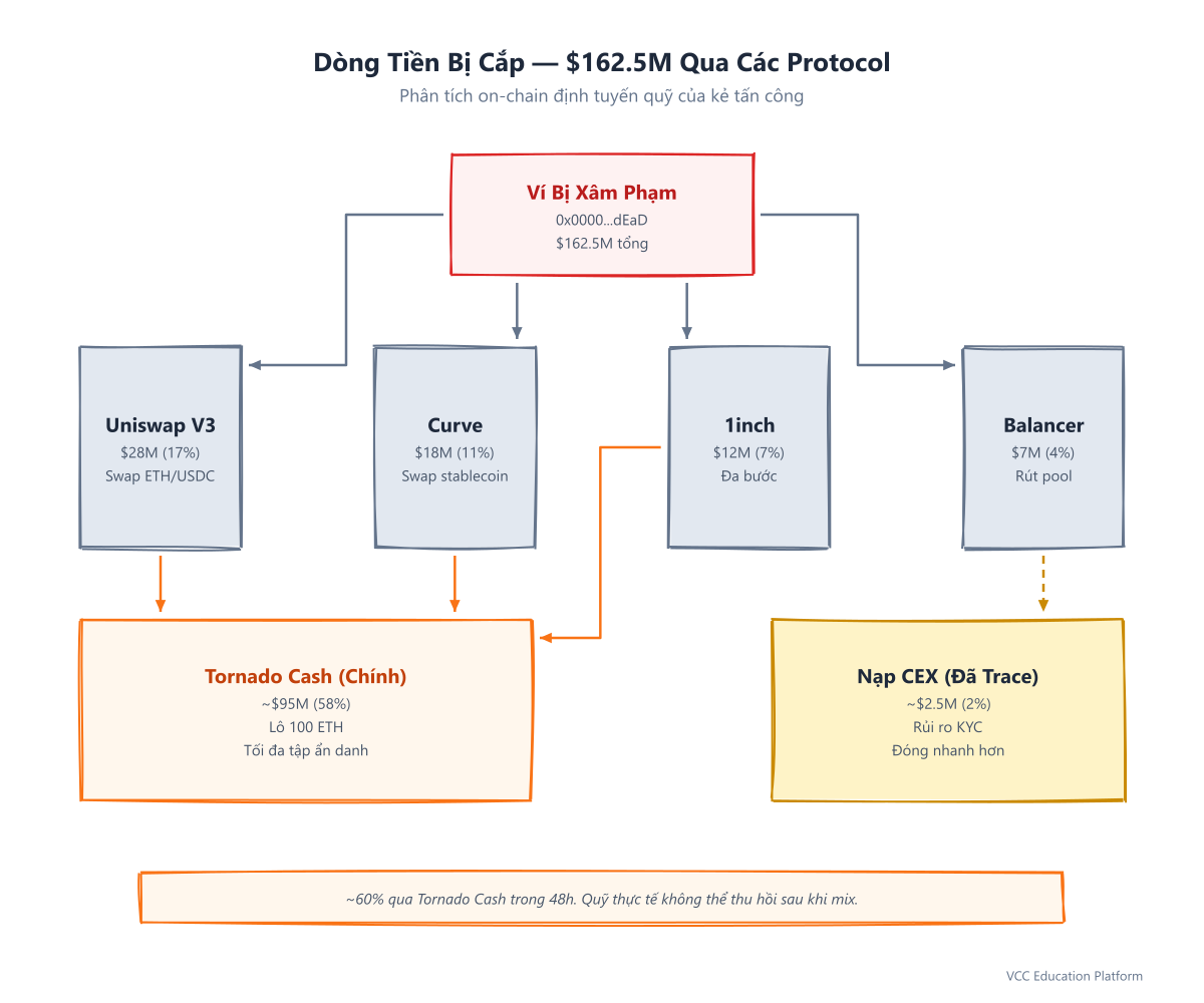 Dòng tiền bị cắp qua các protocol DeFi và Tornado Cash