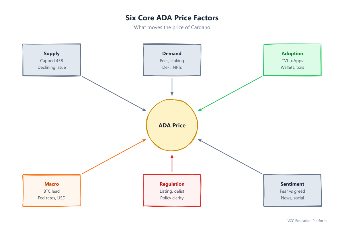 Wheel - Six ADA price factors: Supply, Demand, Adoption, Macro, Regulation, Sentiment