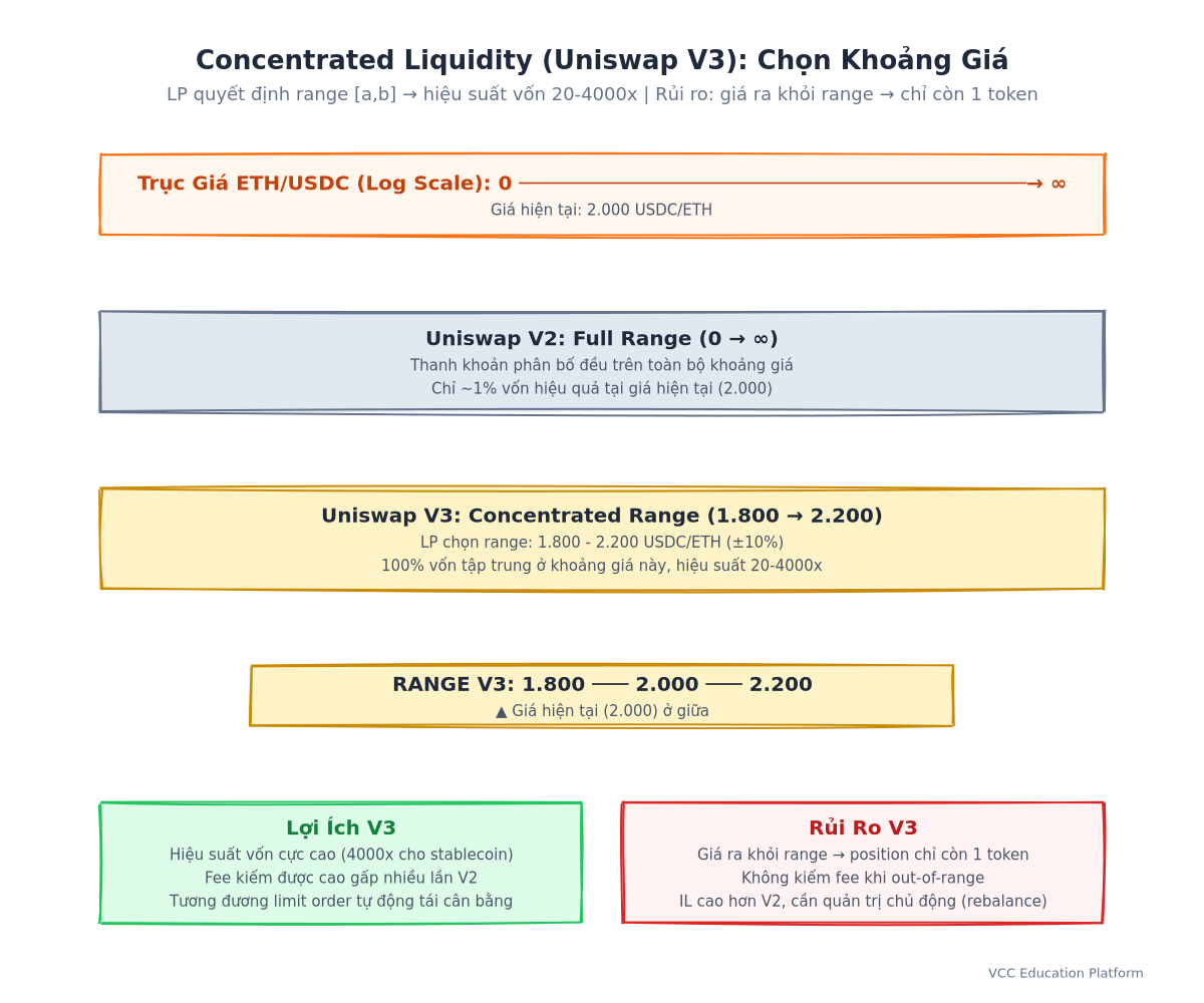 Chart - Concentrated Liquidity (Uniswap V3): price range selection vs full range