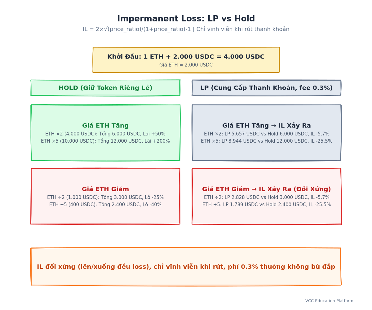 Comparison - Impermanent Loss vs Holding: two diverging curves