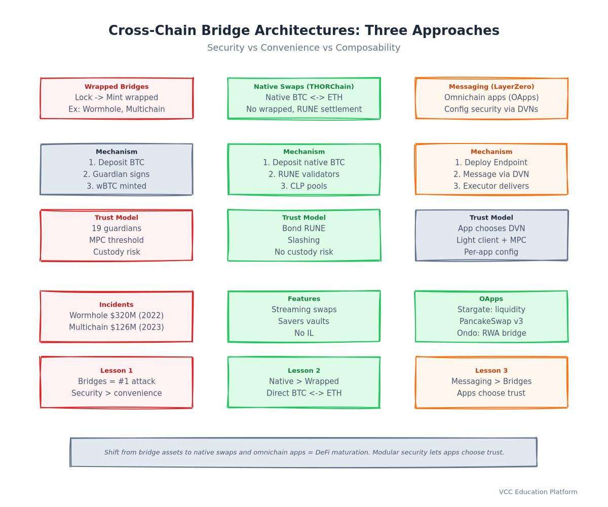 Comparison - Cross-chain bridge architectures: wrapped vs native swap vs messaging
