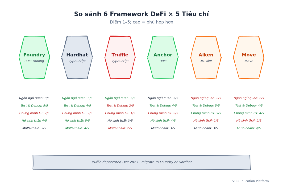 Comparison - DeFi Framework Comparison: 6 Tools × 5 Criteria