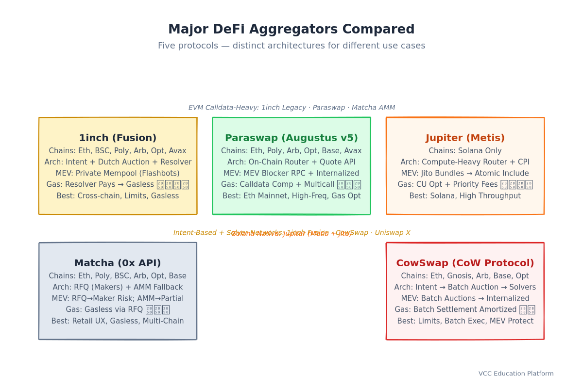 Comparison - Major aggregators compared: features, chains, fees