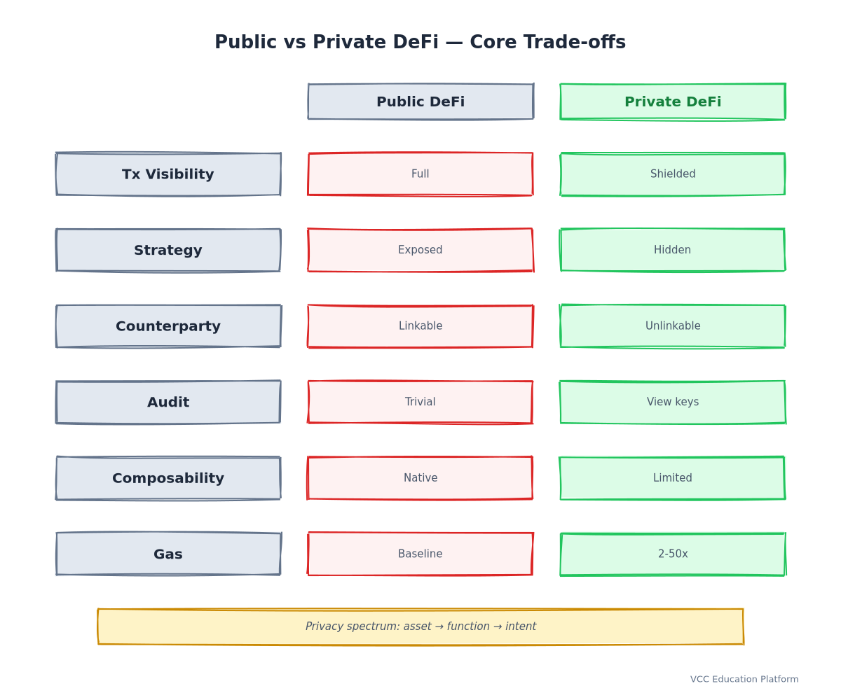 Comparison Table - Public vs Private DeFi dimensions