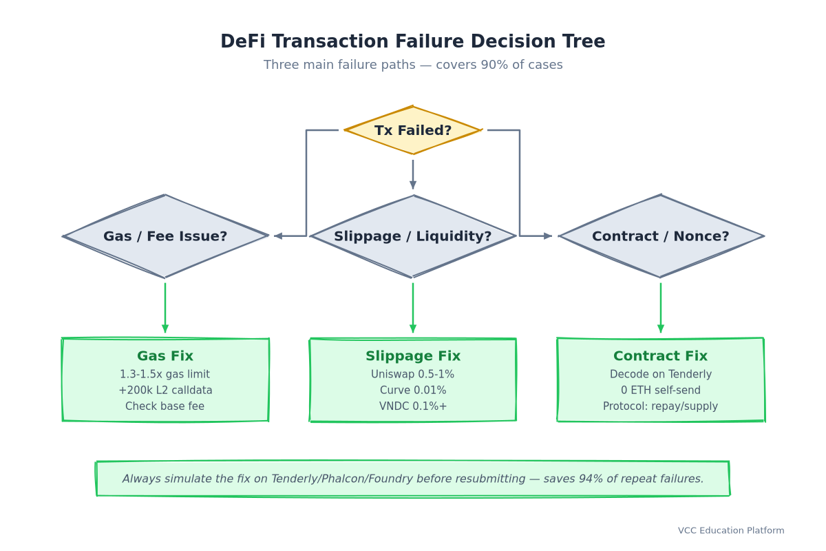 Flowchart - DeFi transaction failure decision tree
