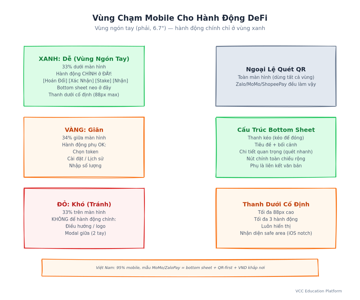 Diagram - Mobile viewport zones for DeFi actions