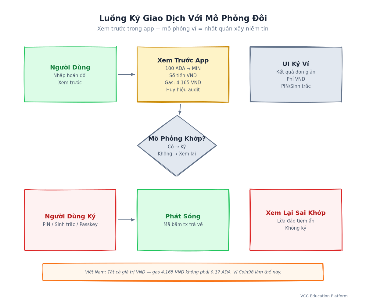 Đồ thị - Tiến trình ký giao dịch với bản xem trước mô phỏng