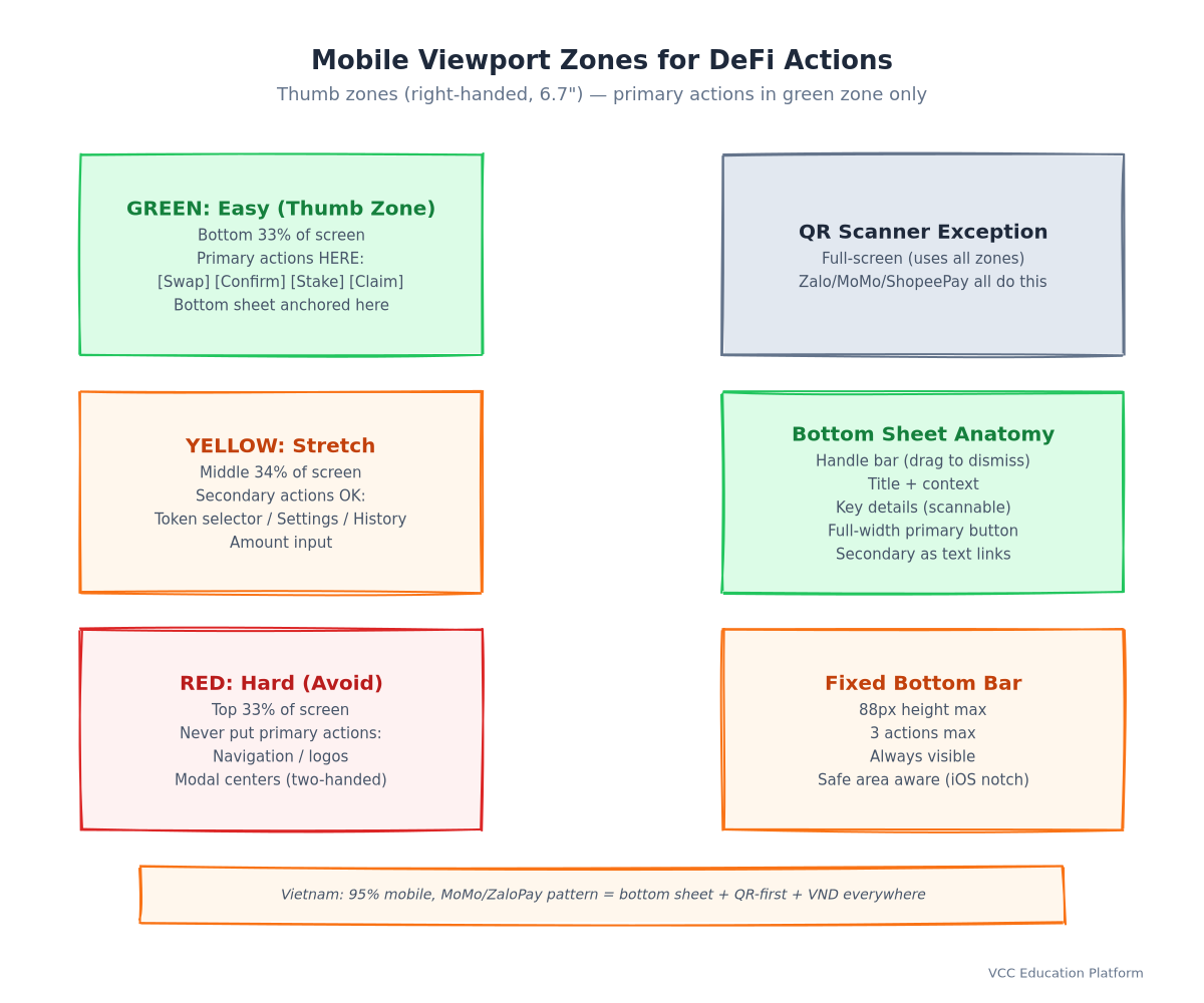 Diagram - Mobile viewport zones for DeFi actions