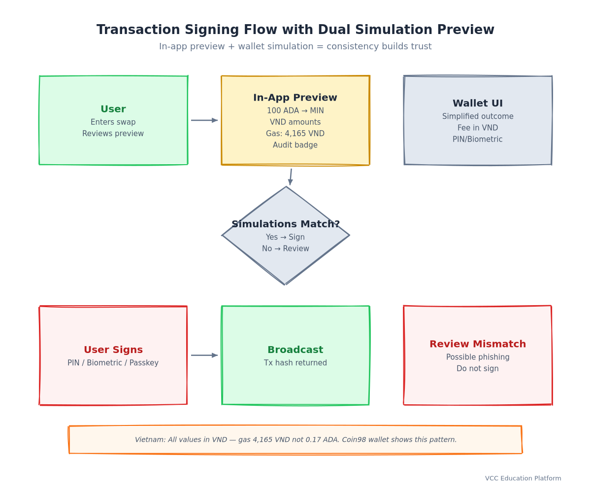Diagram - Transaction signing flow with simulation preview