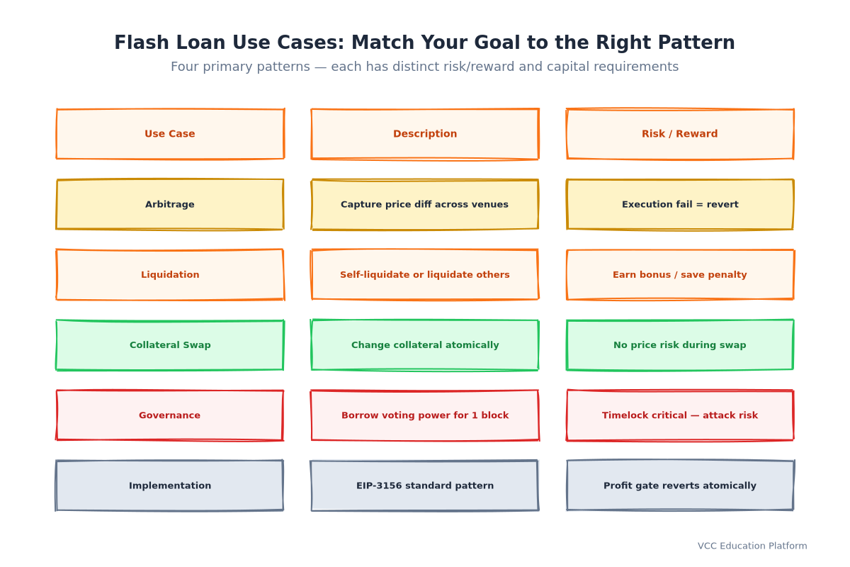 Flowchart - Flash Loan Use Case Decision Tree: Start → 