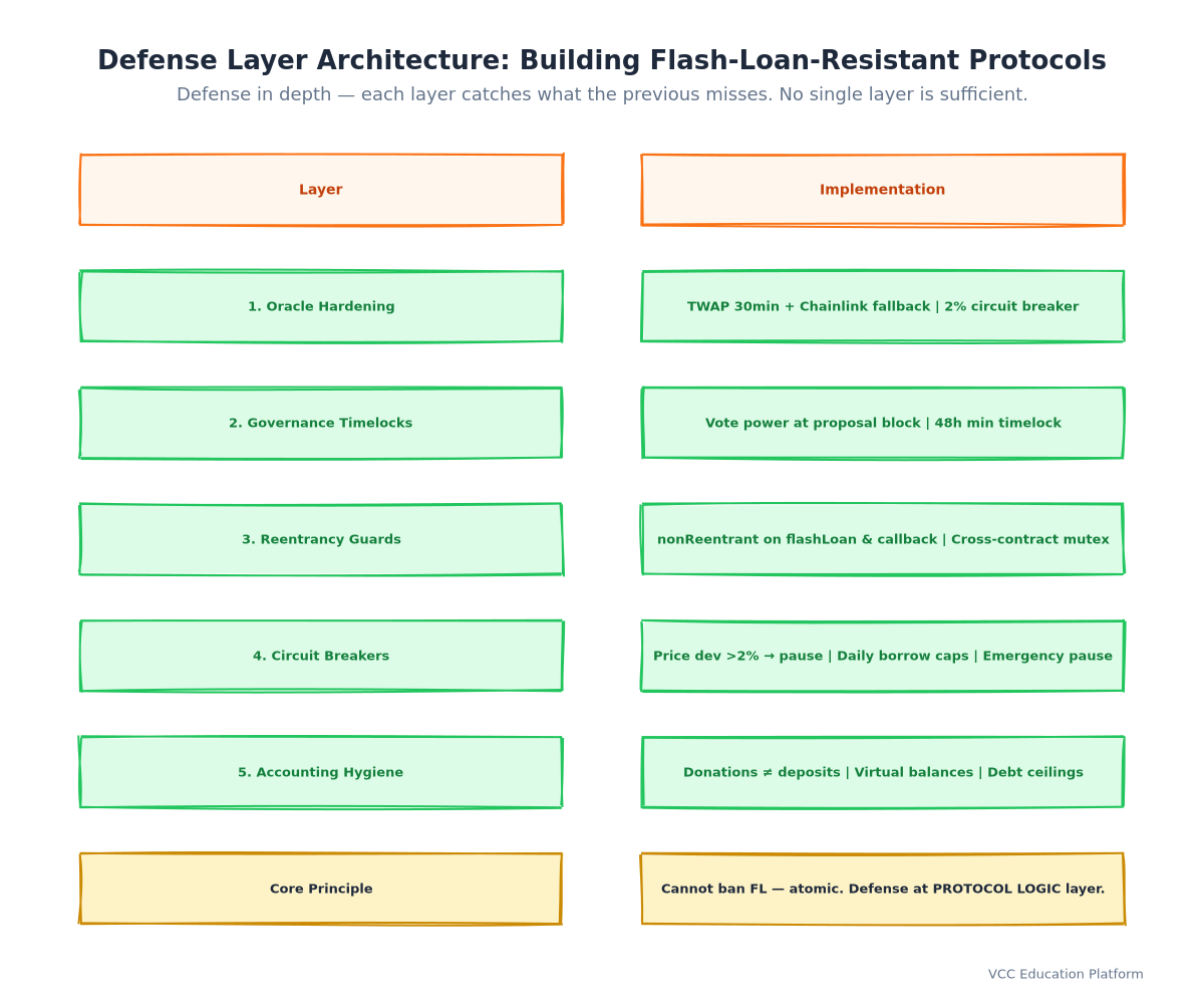 Diagram - Defense Layer Architecture: 5 concentric circles. Center = 