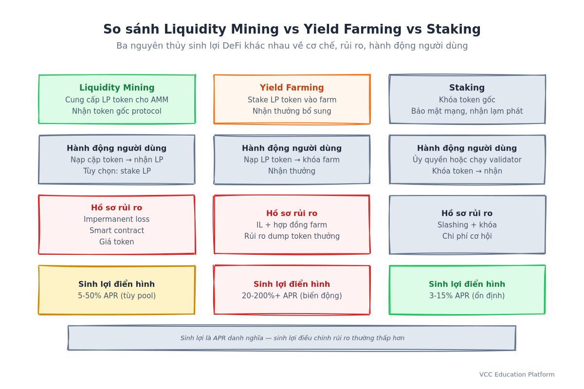 Comparison - Liquidity Mining vs Yield Farming vs Staking