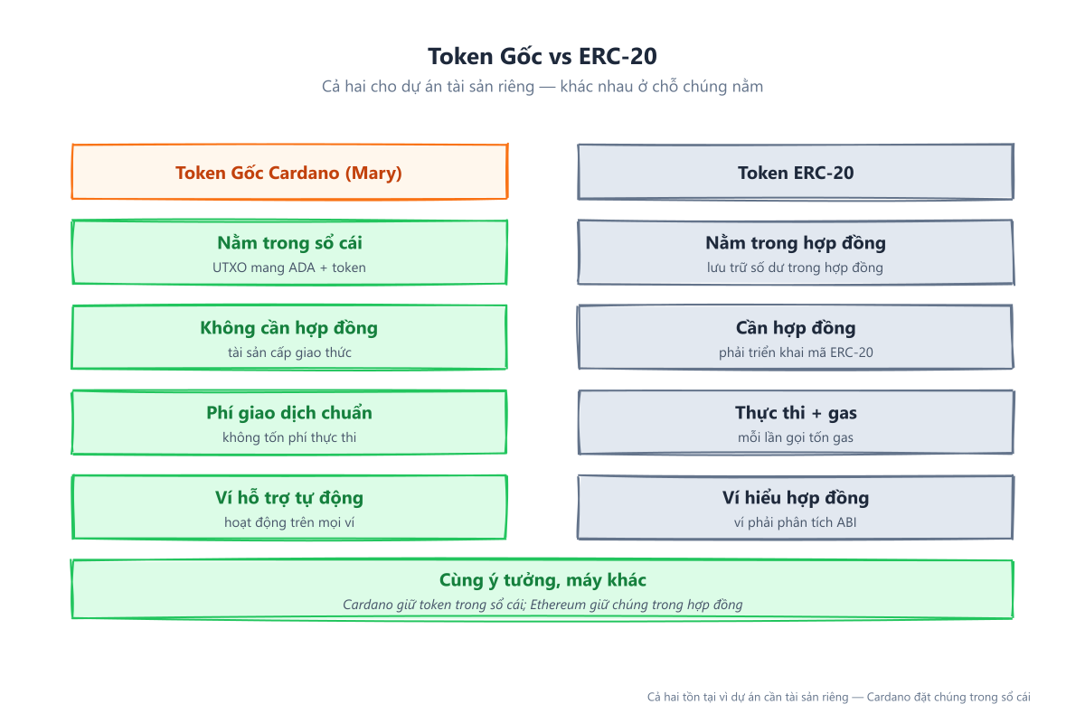 So sánh token gốc Mary vs token ERC-20