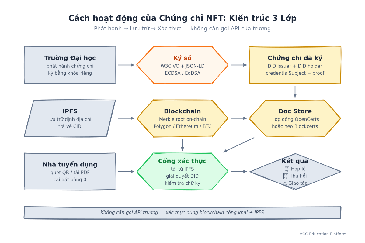 Kiến trúc 3 lớp của chứng chỉ NFT: phát hành, lưu trữ, xác thực