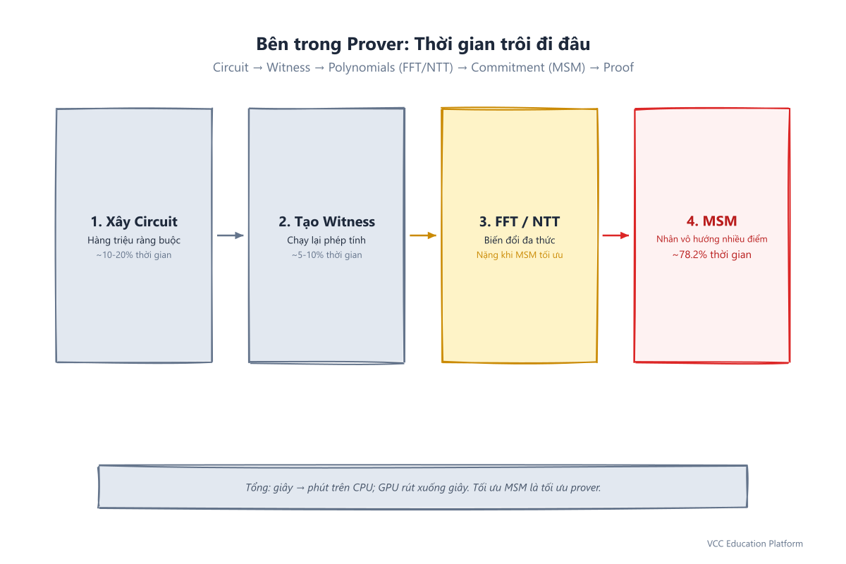 Bên trong prover: circuit, witness, FFT/NTT và MSM chiếm 78,2% thời gian
