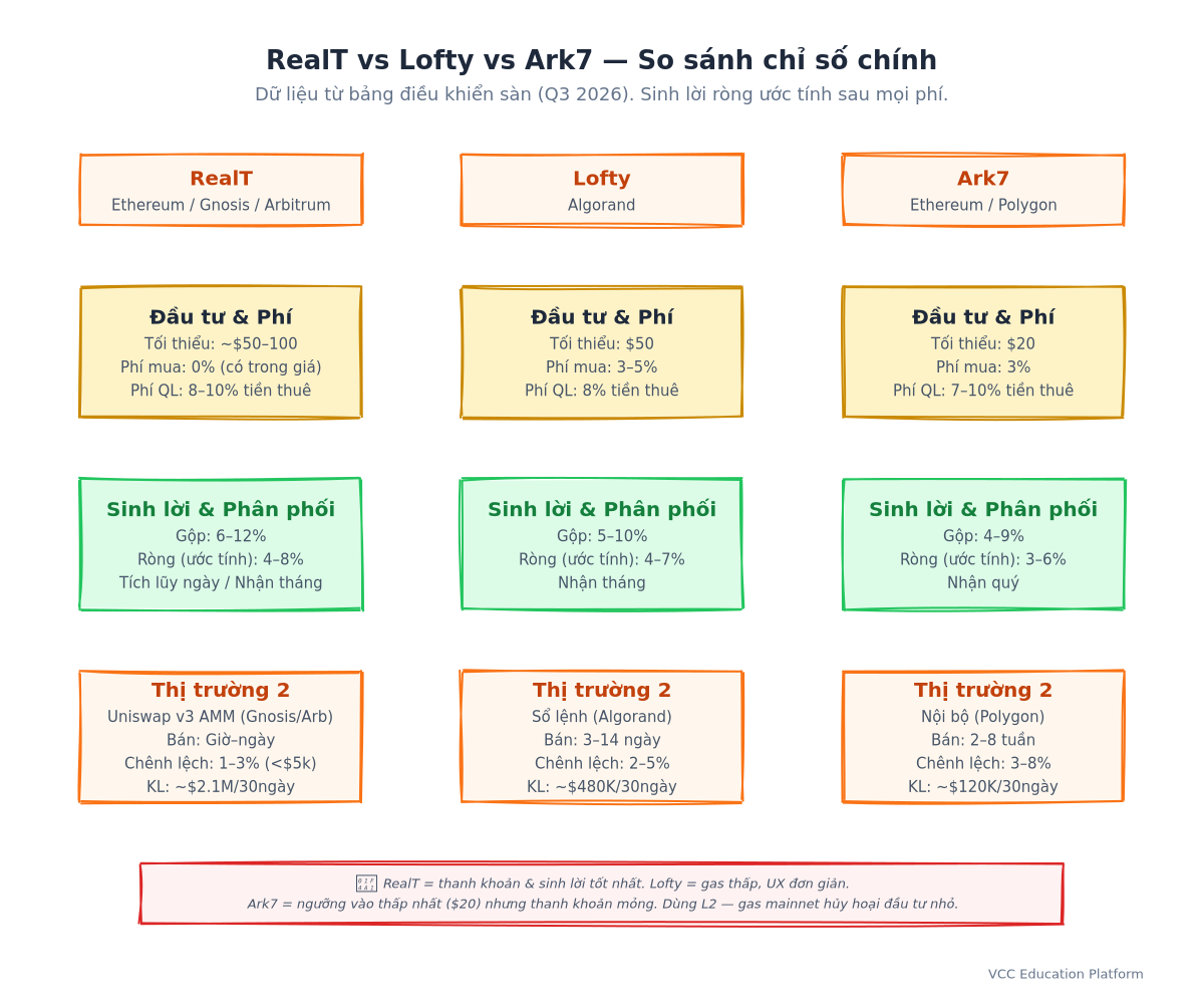 Comparison Table - RealT vs Lofty vs Ark7 Full Fee & Feature Breakdown
