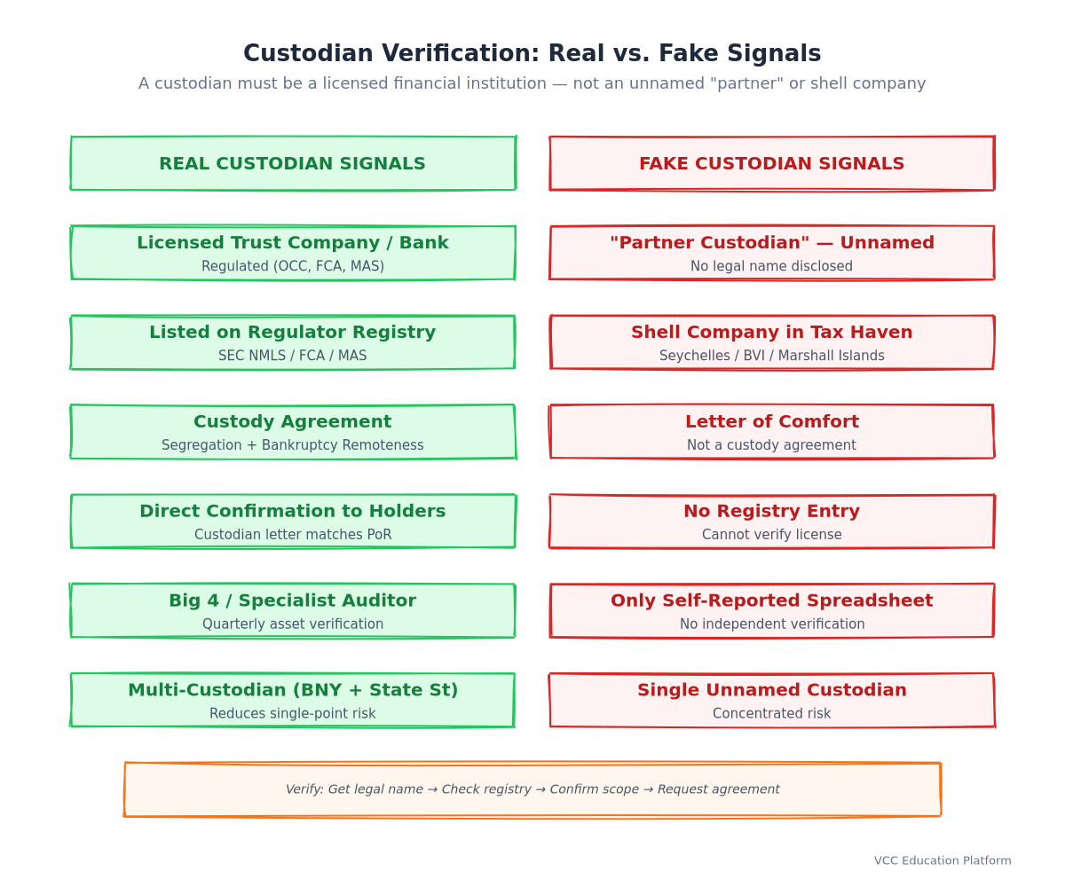Comparison Table - Real Custodian vs. Fake Custodian Signals
