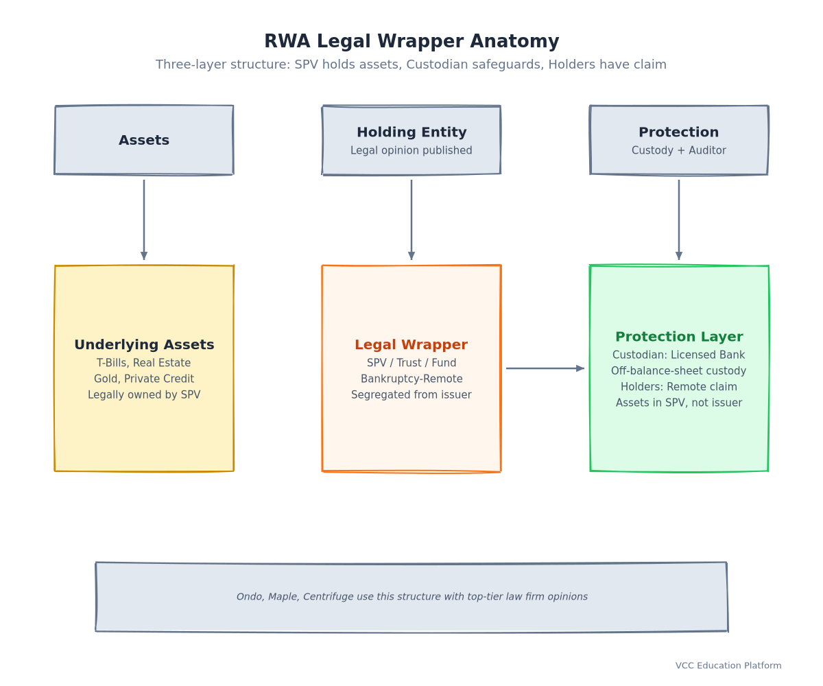 Diagram - Legal Wrapper Anatomy: SPV → Custodian → Token Holders