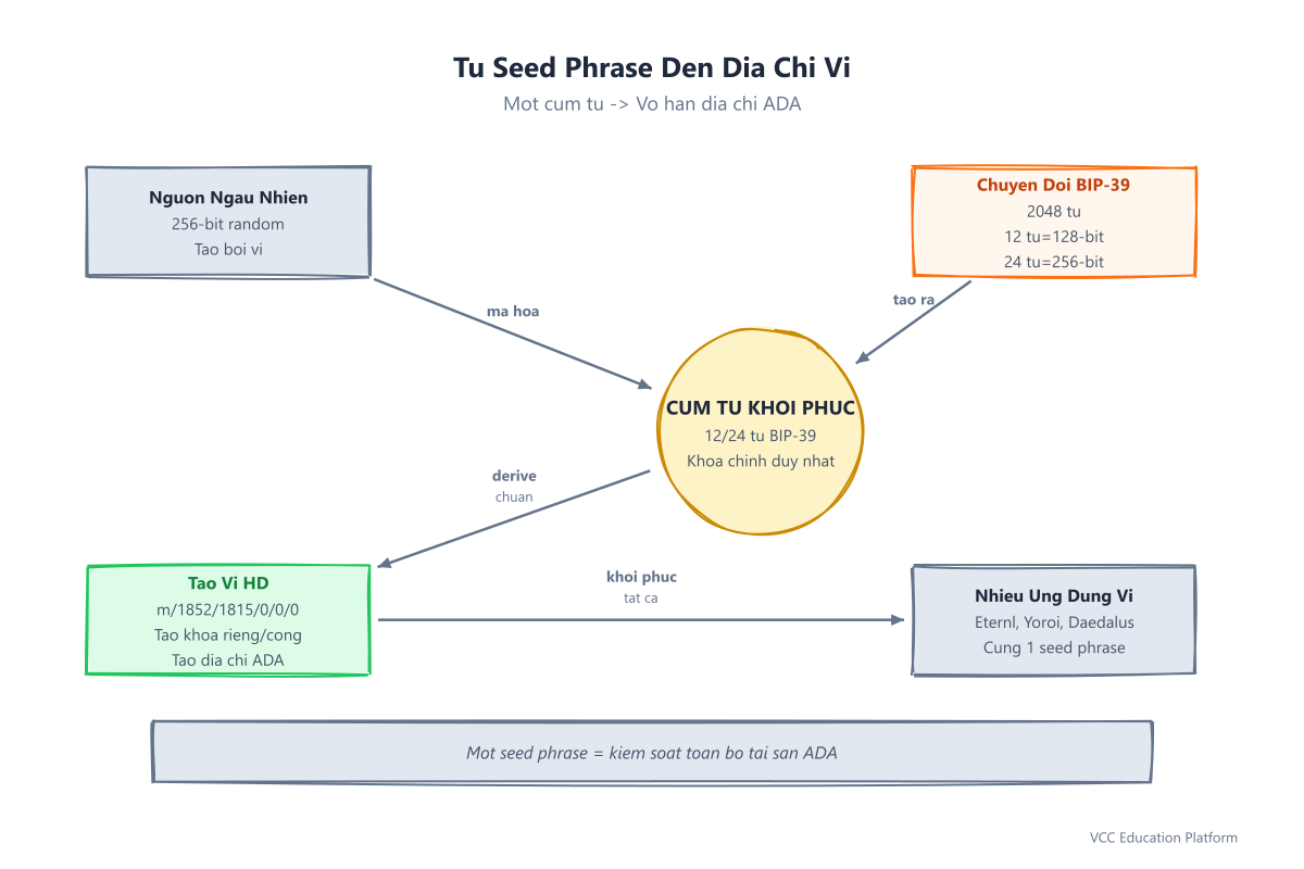 Quy trình từ seed phrase đến địa chỉ ví ADA