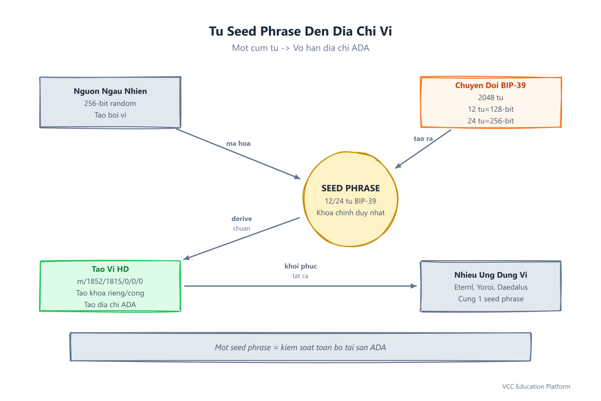 Quy trình từ seed phrase đến địa chỉ ví ADA