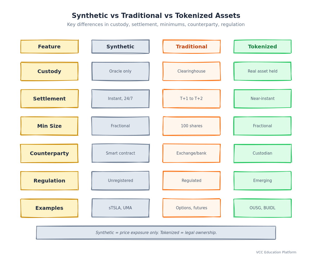 Comparison Table - Synthetic vs Traditional vs Tokenized Assets