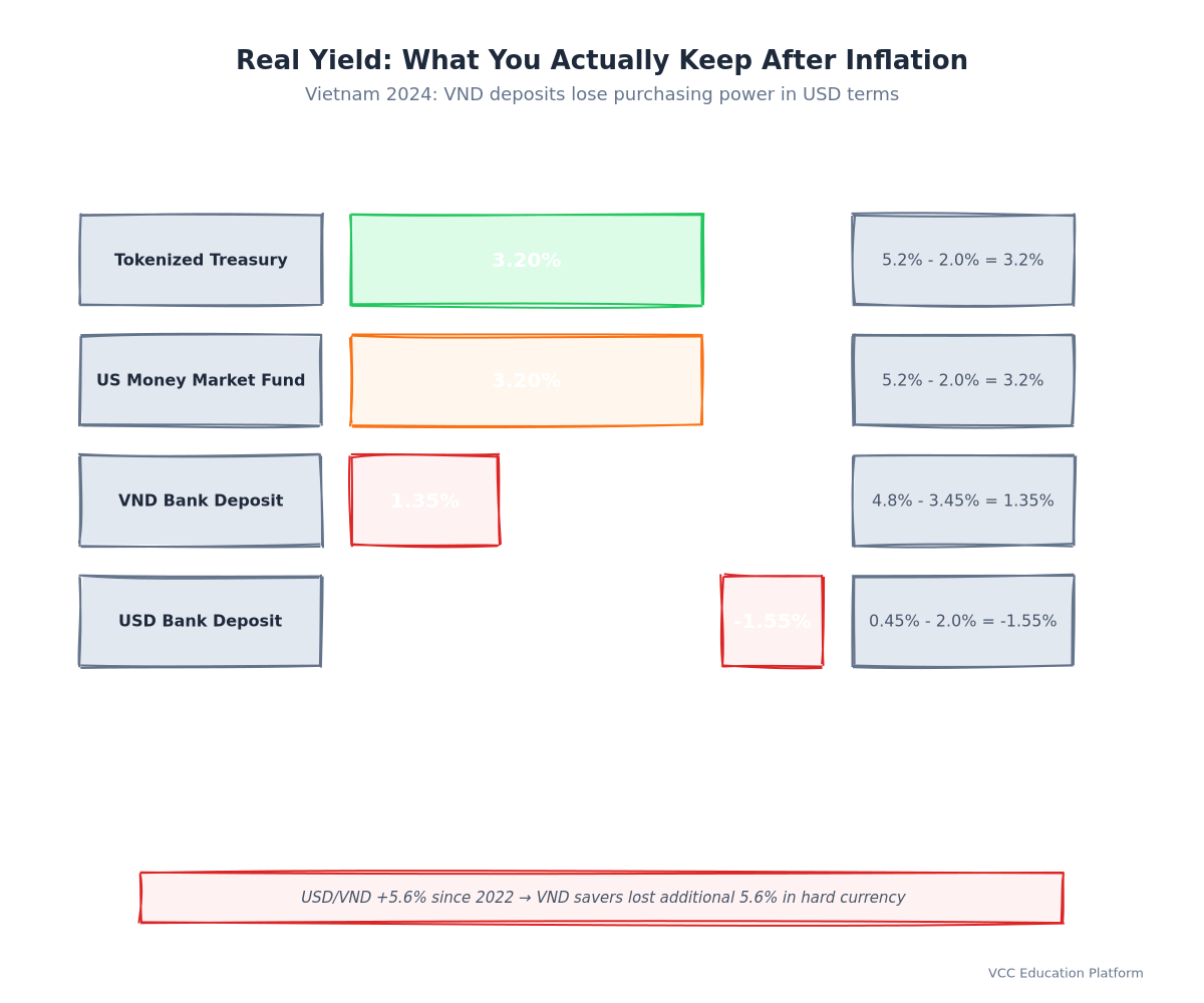 Bar Chart - Real Yield Comparison: VND Deposit vs USD Tokenized Treasury