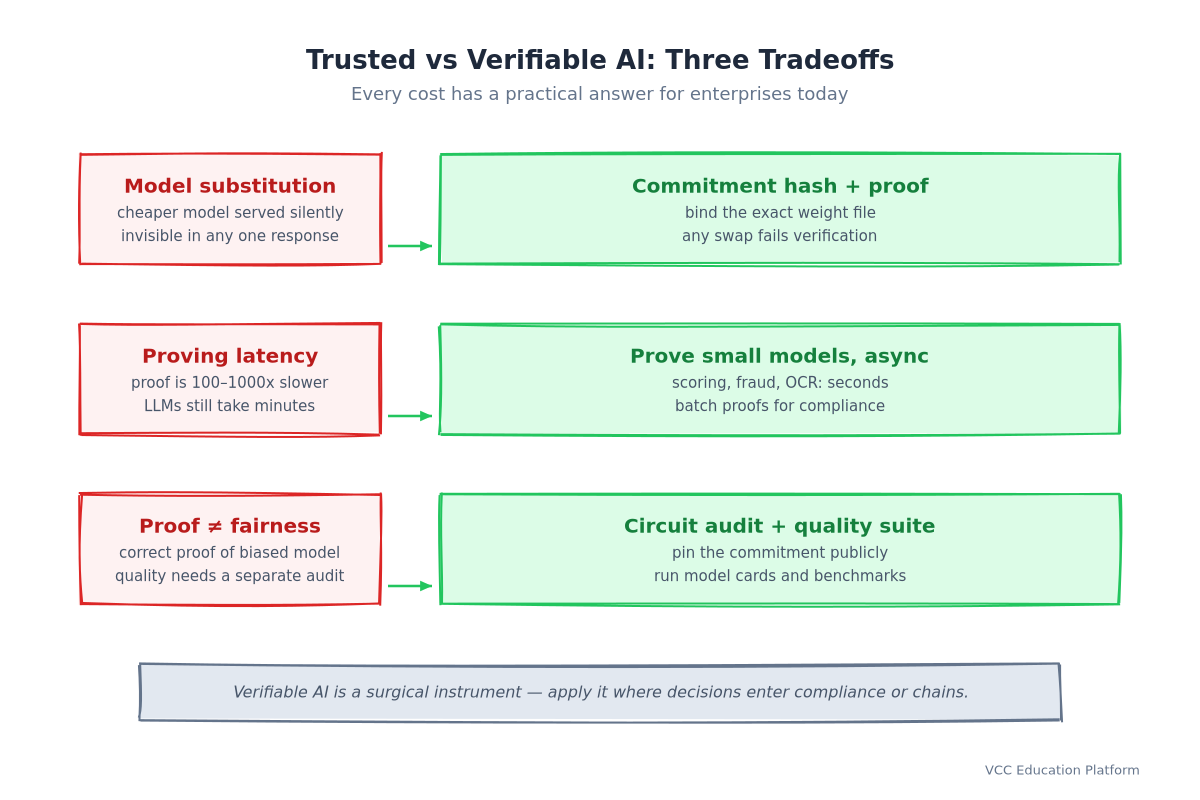 Trusted vs Verifiable AI: Three Tradeoffs