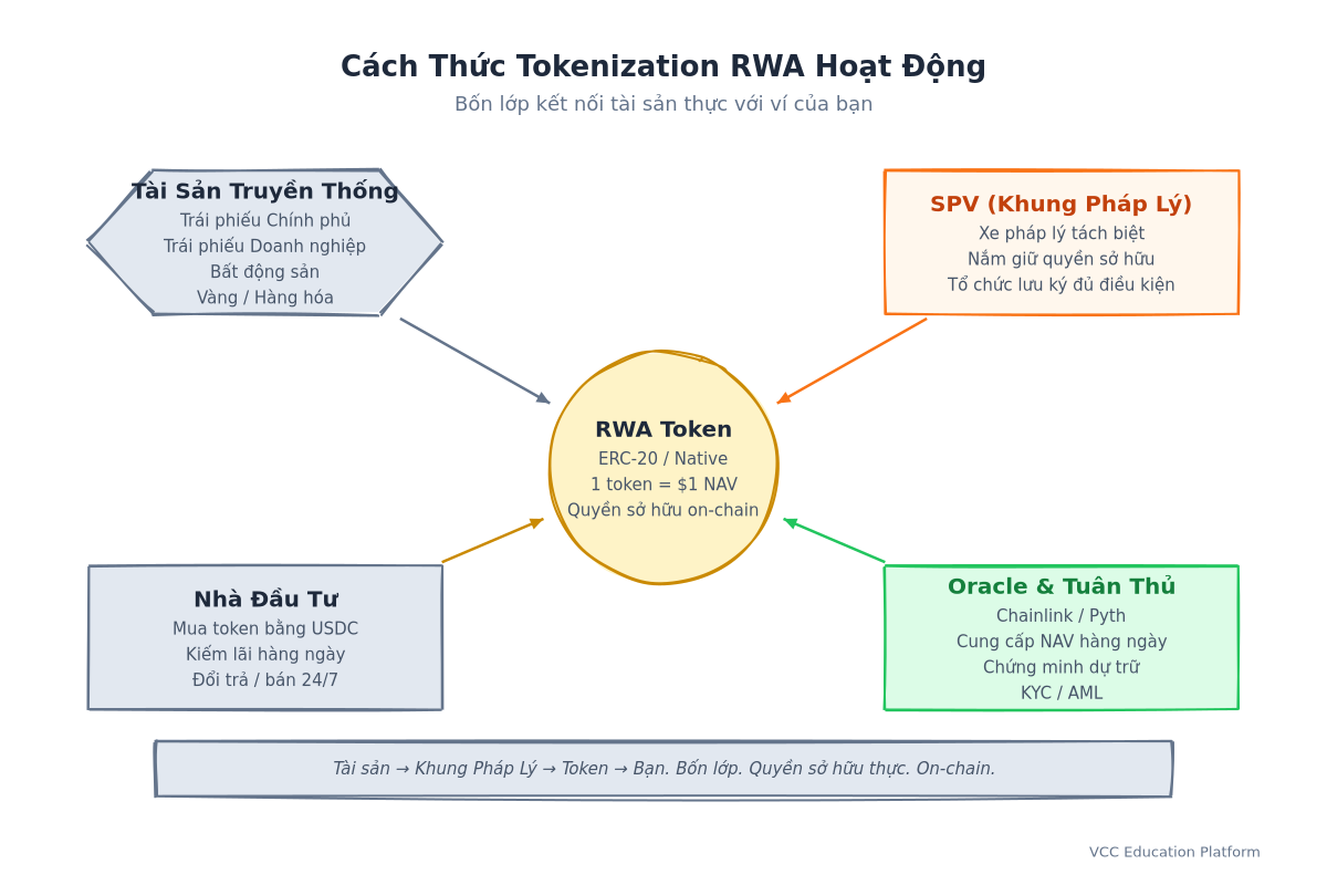 Diagram - RWA Tokenization Flow: Traditional Asset → SPV → Blockchain Token → Investor