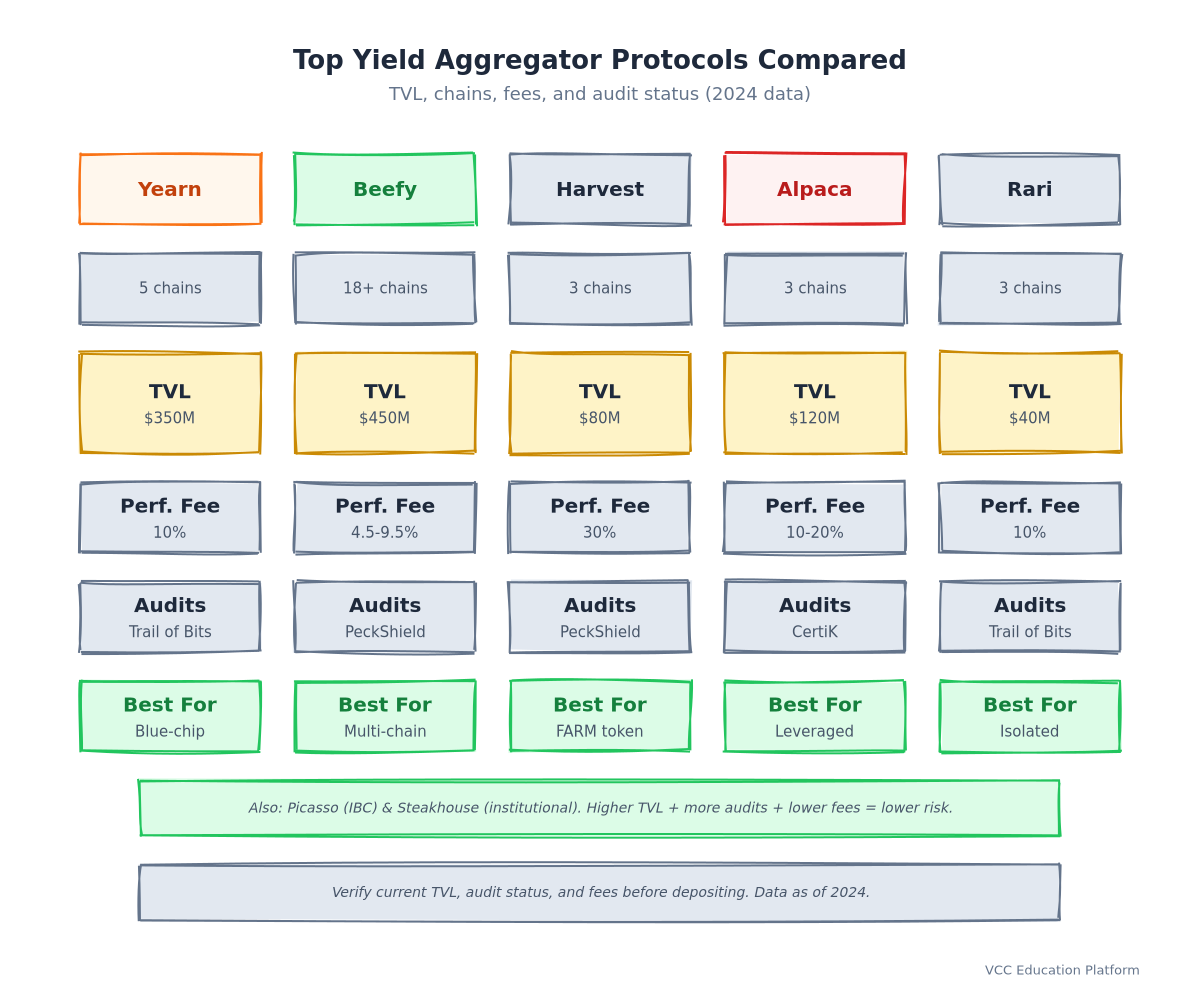 Comparison table - Top yield aggregators (Yearn, Beefy, Harvest, etc.)