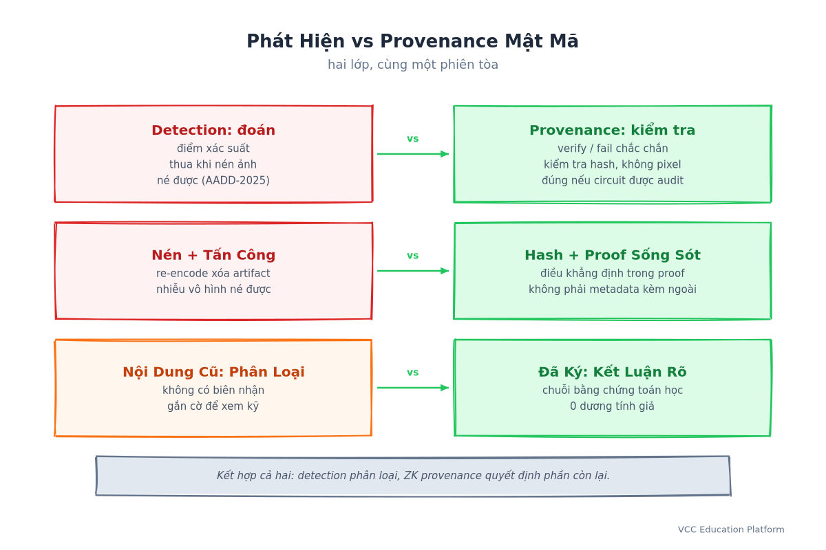 Detection so với Provenance Mật Mã