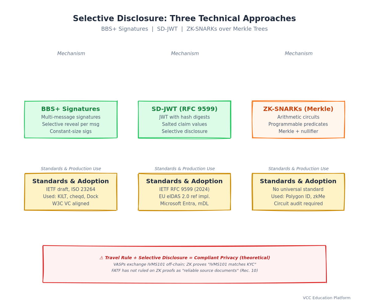Comparison - Selective disclosure techniques: BBS+ vs SD-JWT vs ZK-SNARK